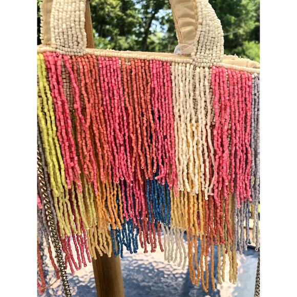 Beaded Multicolor Cream Fringe Bag Viral Beaded Statement Bag Marshall's NWT - Picture 2 of 6